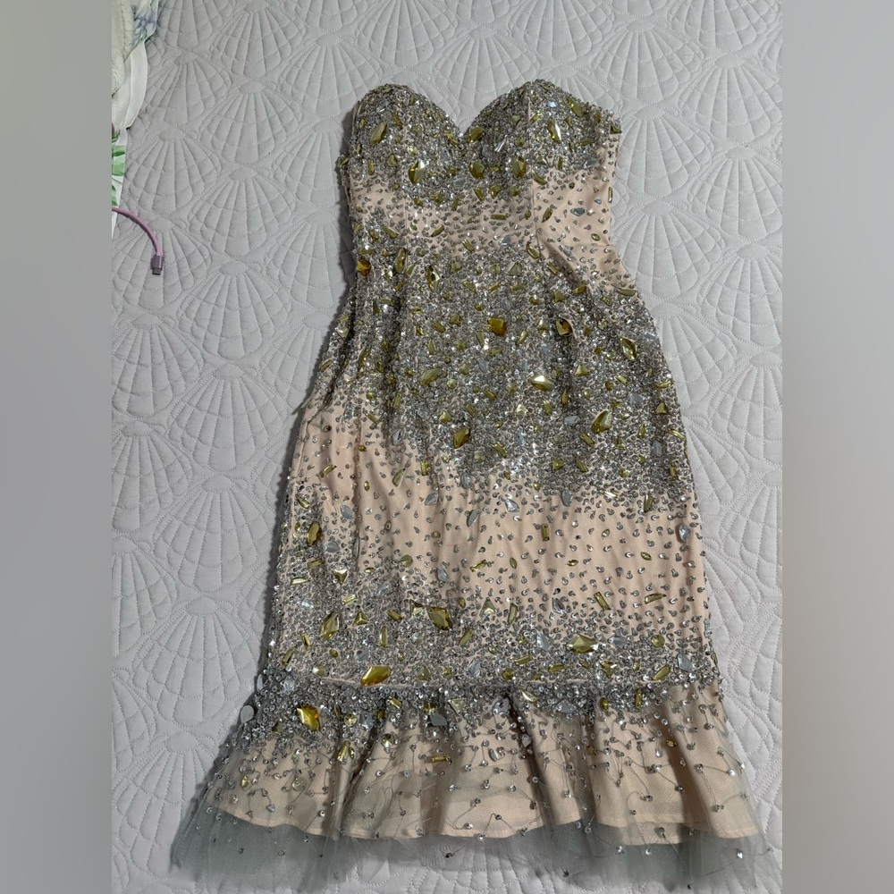 Terani Couture Strapless Sequin Dress - Gold and Silver